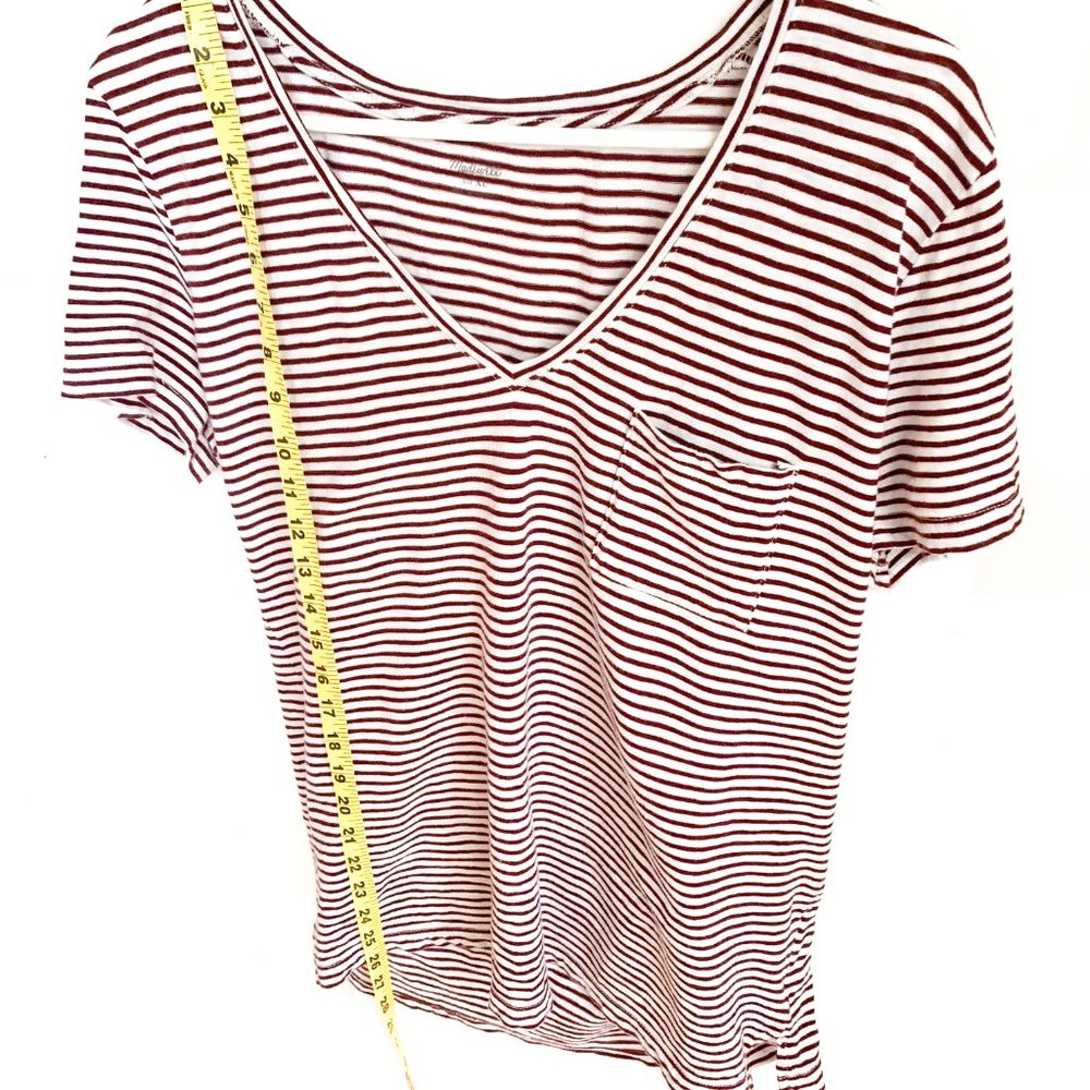 madewell cotton v-neck pocket tee in simone stripe - Picture 3 of 4
